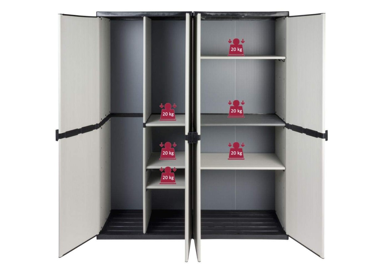 Value pack:  cabinets made of sturdy plastic in light grey A universal  cabinet with  shelves and a broom compartment